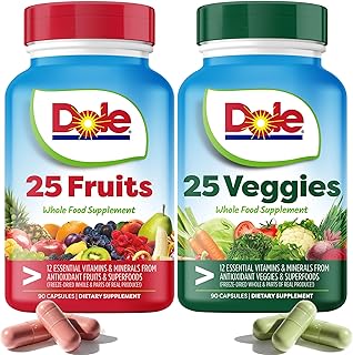 Trending on Amazon: Dole Daily Fruits and Veggies Supplement - Whole Food Plant-Based Nutrition with 25 Fruits + 25 Vegetables, 12 Essential Vitamins & Minerals, Antioxidant Superfoods, 180 Capsules (2 Pack)