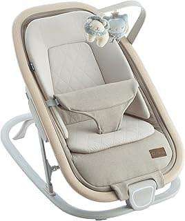 Qutanix 2-in-1 Baby Bouncer & Rocker,Portable Baby Bouncer Seat for Babies 0-9 Months, Baby Rocking Chair with 3 Reclining Positions,Wood Accents,Soft Newborn Insert - Beige