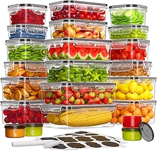 44 PCS Food Storage Containers with Lids Airtight (22 Containers & 22 Lids), Leak proof Meal Prep Container Set for Kitchen Storage, BPA-free, PVC-free Plastic, Microwave/Dishwasher Safe, Labels & Pen