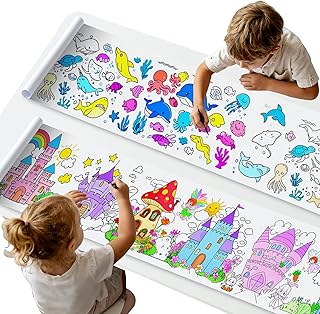 2PCS Children's Drawing Roll, Coloring Paper Roll for Kids Gift,116 * 11.6 Inches DIY Painting Drawing Paper Roll, Color Wonder Paper, Early Educational Toys for Kids Ages 3-8(Castle+Ocean)