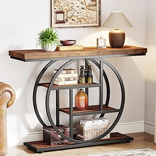 Trending on Amazon: Tribesigns 41.3" Console Table, Industrial 4-Tier Sofa Table Entryway Table with Circle Base, Narrow Wood Accent Tables with Storage Shelves for Living Room, Hallway, Foyer, Rustic Brown