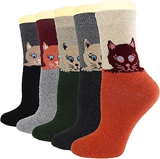 YZKKE 5Pack Womens Warm Wool Soft Cozy Crew Socks Cute Animal Owl Cat Design Sock for Fall Winter Gifts Size 5-9