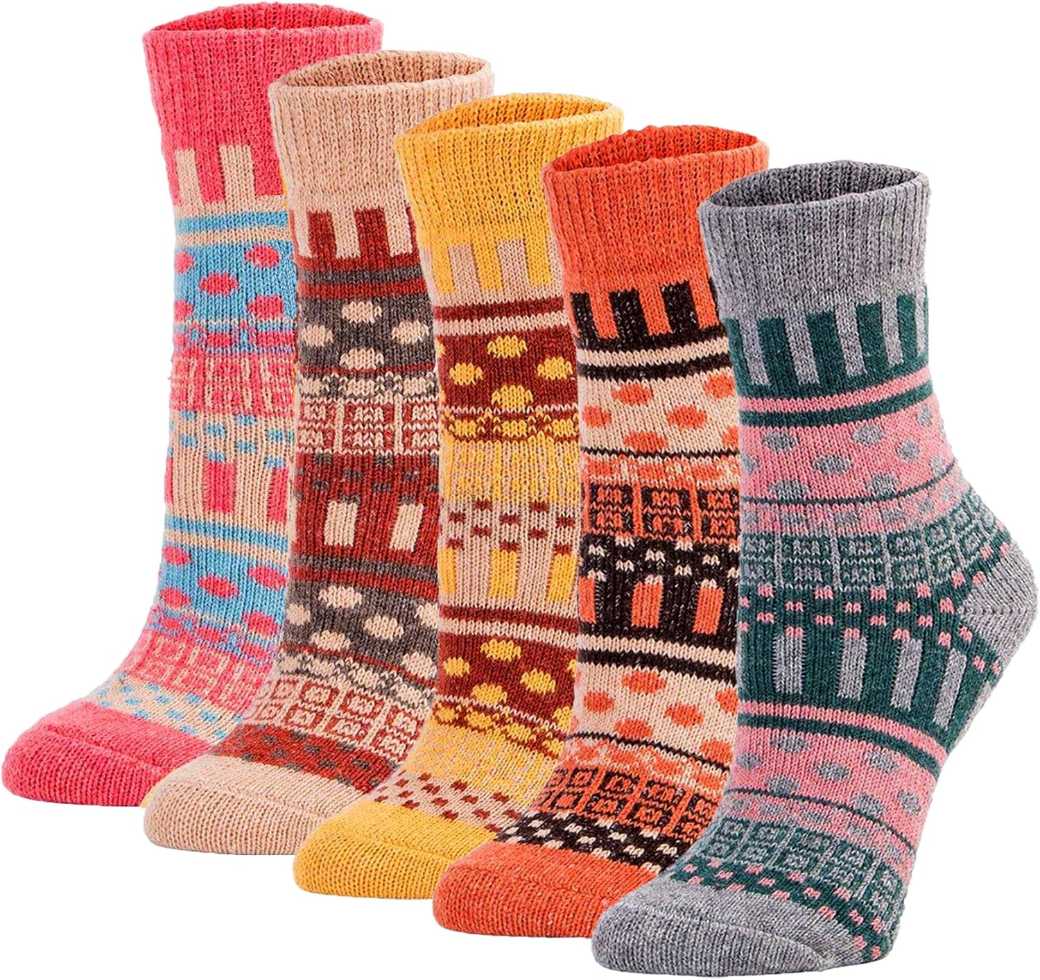 Perfect Gift Idea: YZKKE 5Pack Womens Vintage Winter Soft Warm Thick Cold Knit Wool Crew Socks, Multicolor, free size