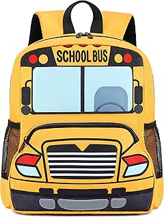 Kids Backpack for Boys Girls Preschool Bookbags 3D Cartoon Daycare Toddler Bags (Yellow bus)