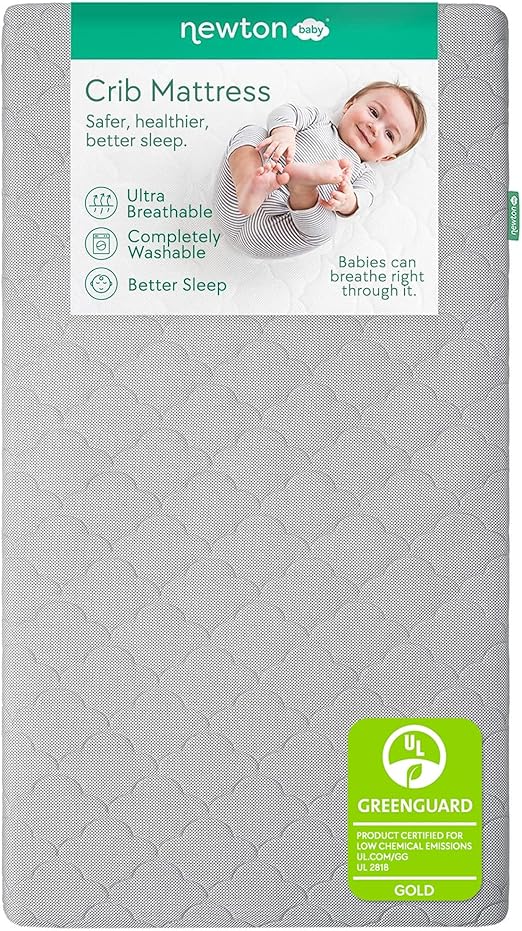 Newton Baby Waterproof Crib Mattress and Toddler Bed - Ultra-Breathable Proven to Reduce Suffocation Risk, Washable Core & Cover, All-Stages, Infant to Toddler, Deluxe 5.5" Thick - Grey