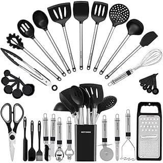 Limited Time Deal: Kitchen Utensil Set-Silicone Cooking Utensils-33 Kitchen Gadgets & Spoons for Nonstick Cookware-Silicone and Stainless Steel Spatula Set-Best Kitchen Tools, Useful Pots and Pans Accessories