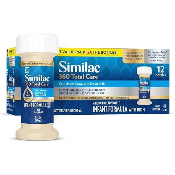 Is It Worth Buying: Similac 360 Total Care Infant Formula, Has 5 HMO Prebiotics, Our Closest Prebiotic Blend to Breast Milk, Non-GMO,‡ Baby Formula, Ready to Feed, 2-fl-oz Bottle, Pack of 12