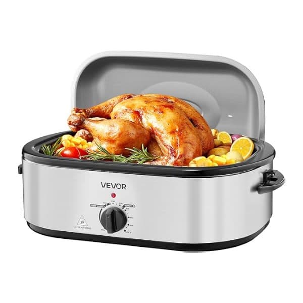 Baby Shower Gift Idea: VEVOR Roaster Oven, 20QT Electric Roasting Pan, 150-450℉ Adjustable Temperature Fast-Cooking Turkey Roaster, Turkey Oven with Self-Basting Lid, Defrost & Warm Function for Home, Fits 24lb Turkey