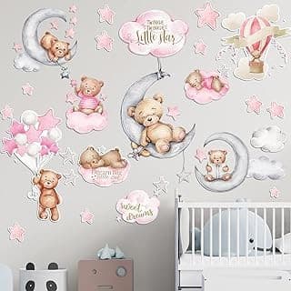 Kitchen Hack Alert: Yinder Pink Bear Wall Decals (12 Sheets, 78 Pcs) - Highland Cow, Clouds, Balloon Decor for Kids Nursery Room, Bedroom, Living Room, Classroom Decor