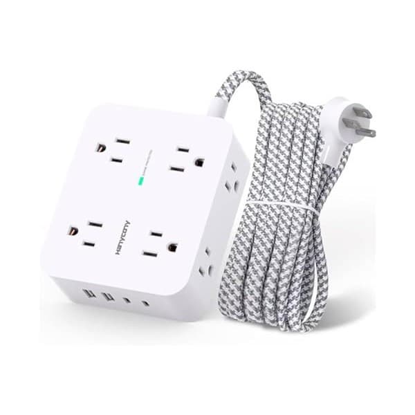 Kitchen Hack Alert: Surge Protector Power Strip - HANYCONY 8 Outlets 4 USB (2 USB C) Charging Ports, Multi Plug Outlet Extender, 5Ft Braided Extension Cord, Flat Plug Wall Mount Desk Charging Station for Home Office ETL