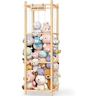 Baby Shower Gift Idea: Woodure Stuffed Animal Storage & Organizer, Wooden Cute Zoo Toy Holder for Toddler Rooms, Playrooms & Bedrooms