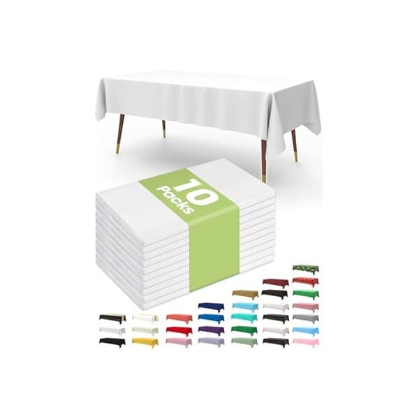 Price Drop: Pureegg Plastic Table Cloth 10 Pack, 54 x 108 Inch Disposable Table Cloths for Party, Picnic and Wedding, Rectangle, White