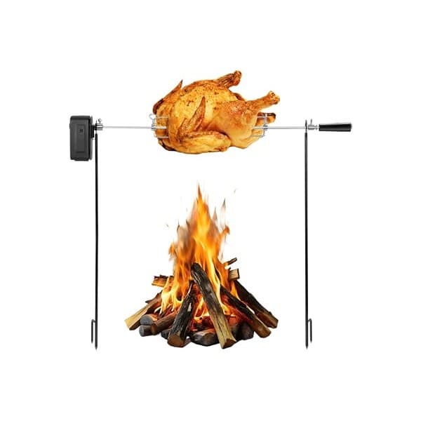 Limited Time Deal: Rotating Rotisserie Grill Kit, Electric Dual Post Open Fire Spit | Rotisserie Grill System Cordless Battery Motor,with Spit Rod,for Outdoor Campfire Grilling,20LBS Capacity by QPMR