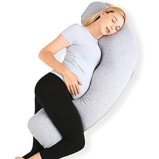 Amazon's Choice: Momcozy Pregnancy Pillows for Side Sleeping, J Shaped Maternity Body Pillow for Pregnancy, Soft Pregnancy Pillow with Jersey Cover for Head Neck Belly Support, Grey
