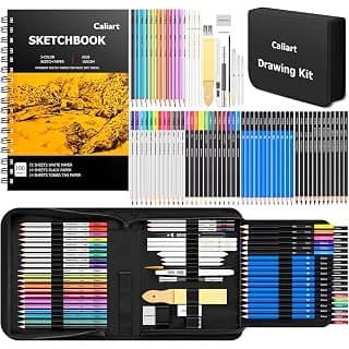 Amazon's Choice: Caliart 176PCS Art Supplies Sketching Kit, 100 Sheets 3-Color Sketch Book | Graphite Colored Charcoal Watercolor & Metallic Pencils, Drawing Supplies Set Gifts for Adults Teens Girls Boys Kids