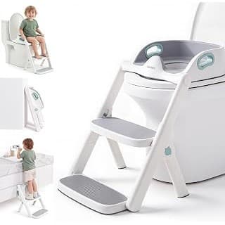 Toddler-Approved Amazon Find: Potty Training Seat, 2-in-1 Toddler Toilet Seat with Steps, Upgrade Potty Step Stool for Toddler with Anti-Slip Pad Step Stool, Extended Splash Guard, Foldable Potty Ladder Boys Girls, Green