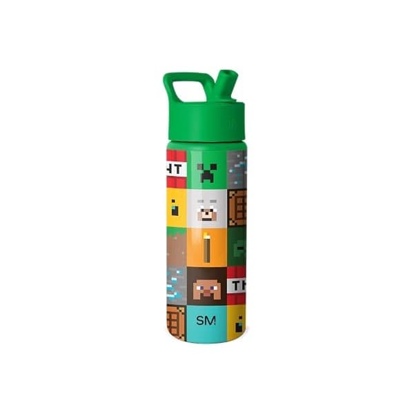 New Mom Must-Have: Simple Modern Minecraft Water Bottle & Toddler Cup | 18oz | Insulated Stainless Steel Minecraft Water Bottle, Tumbler with Straw | Spill Proof Bottle for Girls, Boys