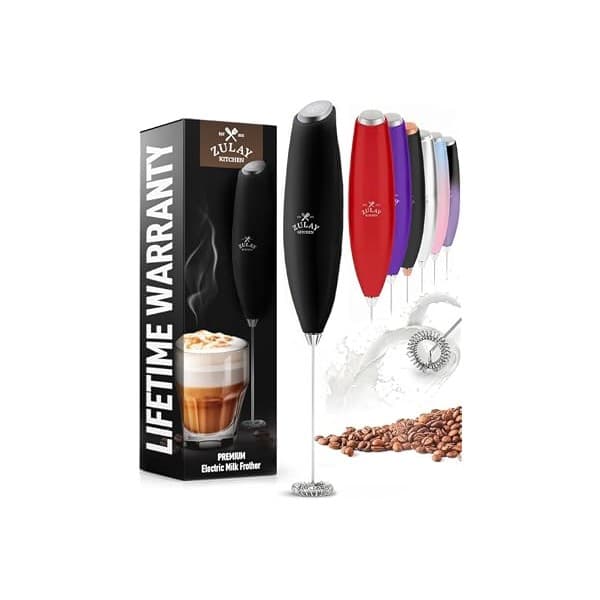 New Mom Must-Have: Zulay Kitchen Milk Frother Handheld Electric Whisk – Frother Wand with 2 Duracell Batteries, Durable Drink Mixer, Coffee Frother, Hand Blender, Frother for Protein Powder, Matcha & More - Black