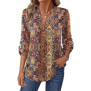 Upgrade Your Life With This: Womens Roll Up Long Sleeve Tops V Neck Shirts Dressy Casual Work Blouses S-2XL