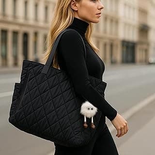 This Solves the Problem: Puffy Tote Travel Bag for Women, Quilted Shoulder Gym Bag Handbag Purse with Zipper for Work Travel Shopping Beach Vacation