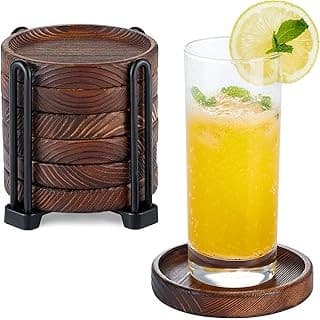 Upgrade Your Life With This: 6Pcs Wooden Coasters for Drink-Acacia Wood Drink Coasters Set with Holder for Coffee Table Decor,Modern Cup Coaster for Kitchen Accessories Cute Beer Bar Decorative Rustic Outdoor Coasters