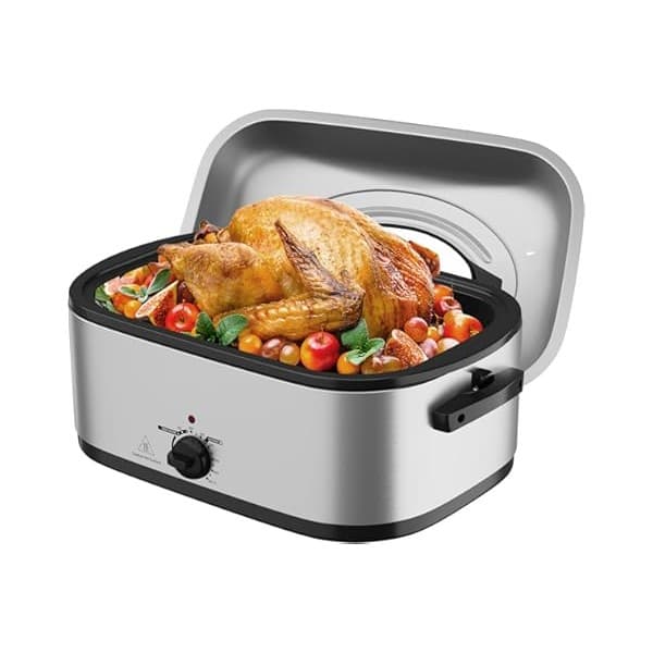 We Are Obsessed With This: Sunvivi Electric Roaster Oven with Visible Self-Basting Lid, 24 Quart Turkey Roaster Oven with Removable Pan and Rack,Stainless Steel,Silver