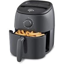 Baby Shower Gift Idea: Compact Basket-Style Air Fryer, Simple Dial Controls, Countertop Size, Auto Shut-Off, Dishwasher Safe Basket & Tray