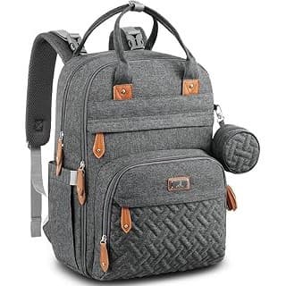 Amazon's Choice: BabbleRoo Diaper Bag Backpack - Baby Essentials Travel Tote - Multi Function Water Resistant Diaper Bag, Travel Essentials Baby Bag with Changing Pad, Stroller Straps & Pacifier Case - Dark Gray