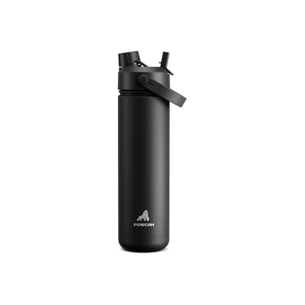 Toddler-Approved Amazon Find: POWCAN 26 oz Insulated Water Bottle with 2-in-1 Straw and Spout Lid, Keep Cold 24H, Leak-Proof, Fits in Car Cup Holder, Stainless Steel Water Bottle for Sports, Travel, and School (Dark Knight)