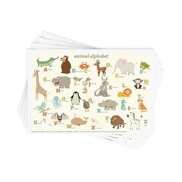 Trending on Amazon: Babebay Disposable Stick-on Placemats 40 Pack for Baby & Kids & Toddler, Sticky Placemats Restaurant Table Mats 12" x 18" (Animal Alphabet)
