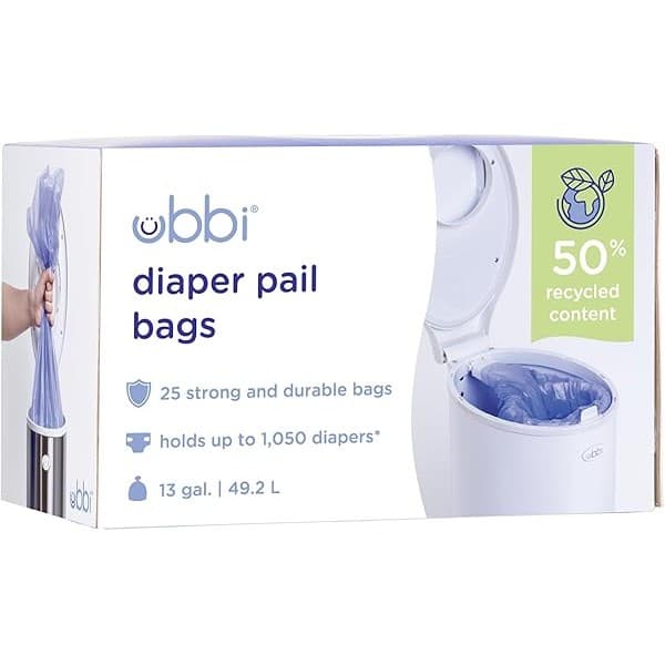 This Solves the Problem: Ubbi Diaper Pail Plastic Bags, Disposable Baby Waste Bags, Single Pack, 25 Count, 13-Gallon Bags