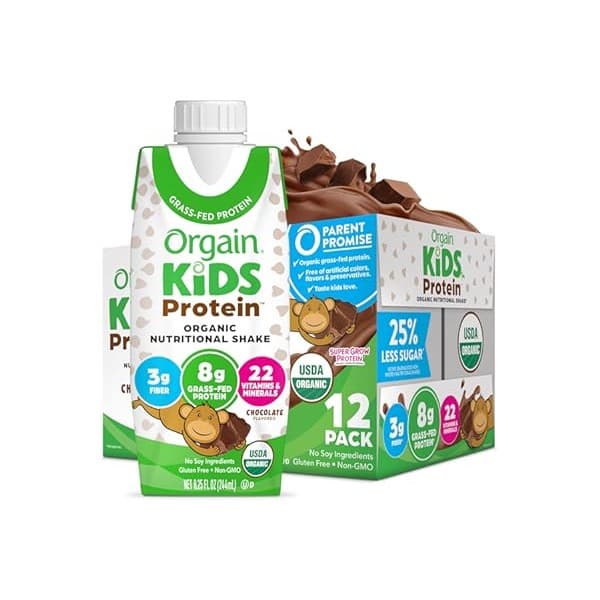 Amazon Deal Alert: Orgain Organic Kids Nutritional Protein Shake, Chocolate, Healthy Kids Snacks, 8g Dairy Protein, 3g Fiber, 22 Vitamins & Minerals, No Soy Ingredients, Gluten Free, Non-GMO, 8.25 Fl Oz (Pack of 12)