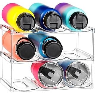 Pregnancy Hack: LARGER Compartment - Stackable Water Bottle Organizer Holder - for Stanley & Others' Large Tumbler - Clear Wine Rack, Cup Bottle Holder for Cabinet Home Countertop Fridge Pantry Shelf, 3 Tier Hold 9