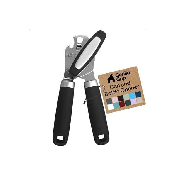 Mom's Pick of the Week: GORILLA GRIP Manual Can Opener and Bottle Openers, Upgraded Model, Black | US Designed, Sharp Stainless Steel Blade, Oversized Turn Knob, Comfortable Handle for Easy Use, Multifunctional Kitchen Tool
