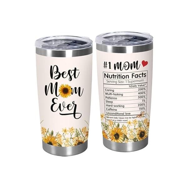 Hidden Gem Find: TEEZWONDER Mothers Day Gifts for Mom from Daughter Son - #1 Nutrition Facts Sunflower Stainless Steel Insulated Coffee Tumbler with Lid 20 oz - Birthday Gifts for Mama Grandma Women