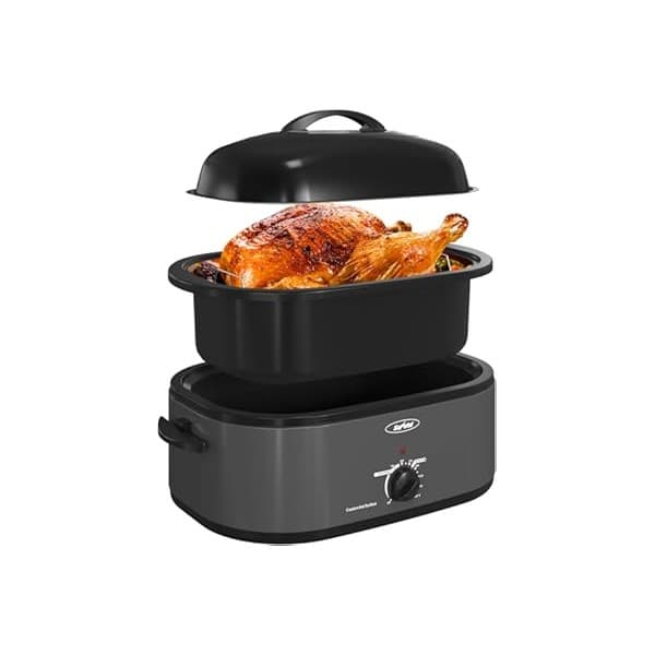 Baby Shower Gift Idea: Sunvivi Electric Roaster,20 Quart Roasting Oven with Self-Basting Lid Removable Pan,Turkey Roaster Oven with 150 to 450F Temperature Control Cool-Touch Handles,Grey