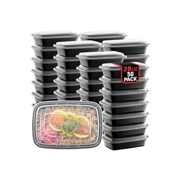 Perfect Gift Idea: 50-Pack Reusable Meal Prep Containers Microwave Safe Food Storage Containers with Lids, 28 oz - 1 Compartment Take Out Disposable Plastic Bento Lunch Box To Go, BPA Free - Dishwasher & Freezer Safe