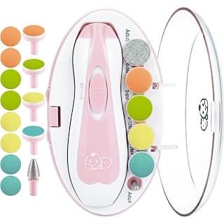Amazon's Choice: Royal Angels Upgraded 21 in 1 Baby Nail Trimmer with Labeled Case, 13 Extra Replacement Pads, Safe Electric Baby Nail File Kit for Newborns & Toddlers, Whisper Quiet Nail Clipper with LED Light (Pink)