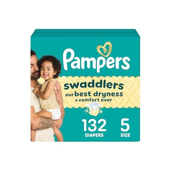 New Mom Must-Have: Pampers Swaddlers Diapers, Size 5 (20-37 lbs), 132 Count, Absorbent, Keeps Baby Dry and Comfortable, Skin Safe Disposable Baby Diaper (Packaging May Vary)