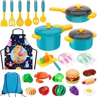 Back in Stock Alert: Kids Play Kitchen Accessories Set, Pretend Play Cooking Toys Set, Kitchen Toys Playset for Toddlers, Toy Pots and Pans for Kids Kitchen with Fake Play Food Cookware Utensils Dishes, Girls Boys Gift