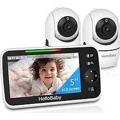 Mom's Pick of the Week: HelloBaby Upgrade 5’’ Baby Monitor with 30-Hour Battery, 2 Cameras Pan-Tilt-Zoom, 1000ft Range Video Audio Baby Monitor No WiFi, VOX, Night Vision, 2-Way Talk, 8 Lullabies and Temperature