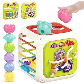 Mom's Pick of the Week: 7 in1 Sensory Development Multifunctional Sensory Teething Toys for 2 Year Old Boy Girl,Shape Sorter Pull String Travel Car Toys for 18 Month