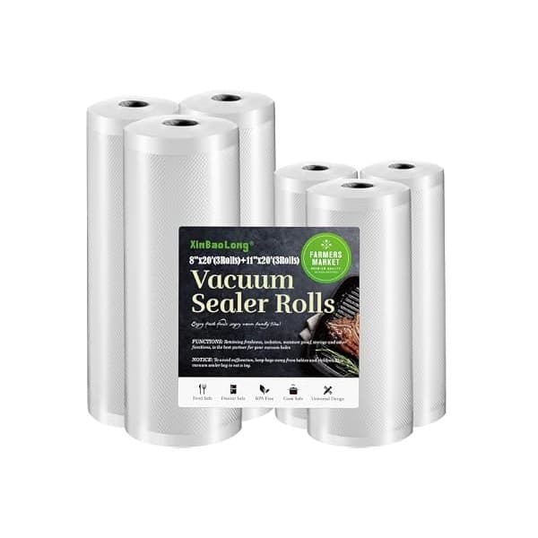 New Mom Must-Have: Vacuum Sealer Bags For Food 6 Pack, Kitchen Essentials | (3 Rolls 11"x20' + 3 Rolls 8"x20')Kitchen Commercial Grade, BPA Free, Freezer Bags, Sous Vide Cooking, Puncture Prevention