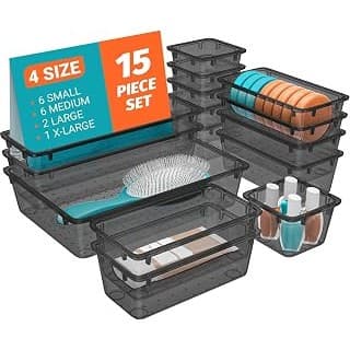 Amazon Deal Alert: SpaceHacks 15 PCS Plastic Drawer Organizer Set, Drawer Storage Trays | 4-Size Acrylic Drawer Storage Trays, Storage Bins for Makeup, Gadgets, and Jewelry in Bathroom, Bedroom and Office