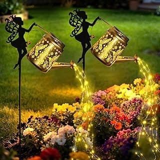 Baby Shower Gift Idea: X-PREK Solar Lights Outdoor Waterproof, Fairy Solar Garden Lights Outdoor Decoration, Hummingbird Solar Watering Can Light Gardening Gifts for Mom Grandma 2 Packs