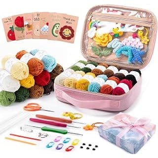 Limited Time Deal: MYBAGZING Crochet Kit for Beginners, Complete Starter Set with Yarn, Ergonomic Crochet Hooks, Needles, Crochet Accessories and Suppliers for Crochet Beginner Projects, Knitting Kit for Adult