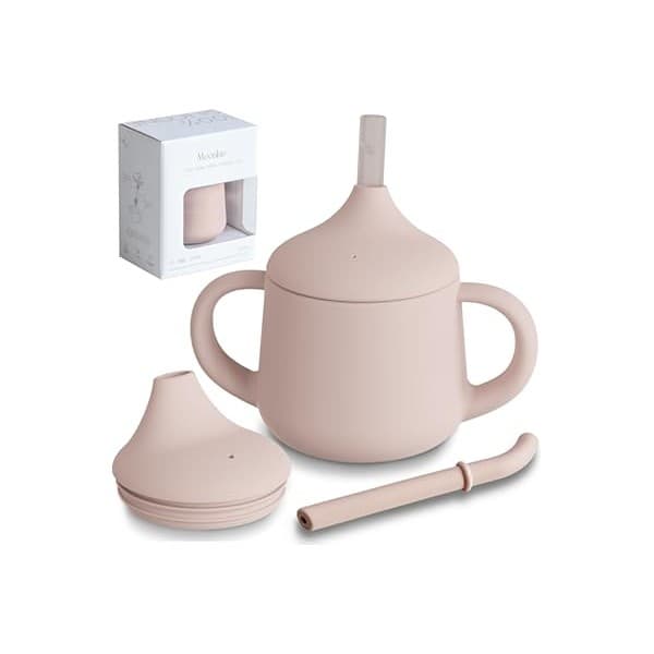 This Solves the Problem: Moonkie Silicone Baby Sippy Cups | 3 Stages Training Cup Straw Cup for Infants Toddlers and Kid | 4 oz 1Pack