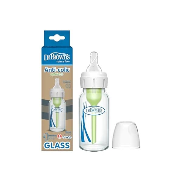 Limited Time Deal: Dr. Brown's Anti-Colic Options+ Narrow Glass Baby Bottle with Level 1 Slow Flow Nipple, BPA-Free, 4 oz/120mL, 0m+, 1-Pack (Packaging May Vary)