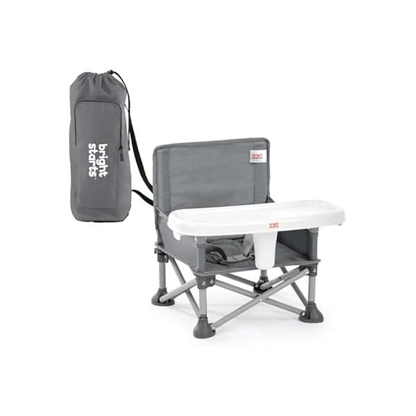New Mom Must-Have: Bright Starts Pop ‘N Sit Portable Booster Seat, 3-in-1 Floor Seat, Travel High Chair & Toddler Booster with Feeding Tray, Indoor/Outdoor, Grey, 6 Months–3 Years