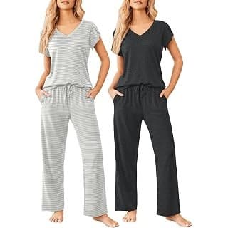 Back in Stock Alert: Ekouaer 2 Pack Womens Pajama Set Short Sleeve Sleepwear Soft Pjs Lounge Set | Cute Printed Loungewear,Comfy Sleep Set,Gift for Mom,Wife,V Neck Top & Elastic Waist Pants with Pockets,2 Piece Sets
